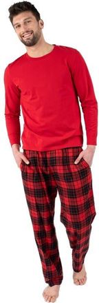 Leveret Mens Cotton Top & Flannel Pants Printed Holiday Pajama Set in Plaid Black & Red at Nordstrom, Size Xxx-Large