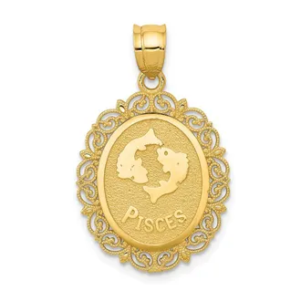 Diamond2Deal 14k Yellow Gold Solid Satin Polished Pisces Zodiac Oval Pendant