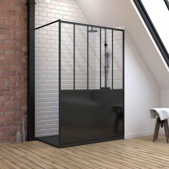 Aurlane Pack Mampara De Ducha 90x200 Cm Negro Mate + Plato De Ducha A Colocar En Material Compuesto Smc - 90x140 Cm