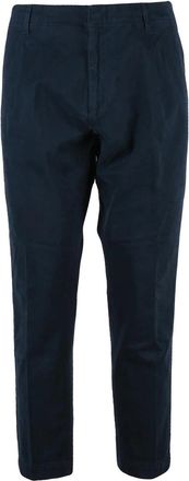 Dondup Blue Ben Pleated Tailored Stretch Cotton Trousers