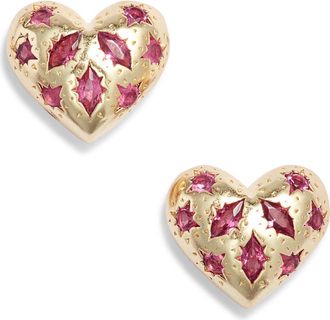 Kendra Scott Holland Heart Stud Earrings in Gold Pink Crystal at Nordstrom