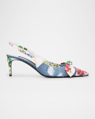 Dolce & Gabbana Lollo Eva Floral Bow Slingback Pumps