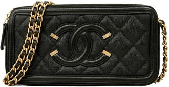 Chanel Black Grained Calfskin Chain/Shoulder Wallet (Pre-Owned)