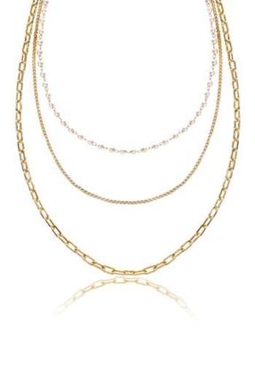 Ettika Faux Pearl Chain Layered Necklace in Gold at Nordstrom Rack