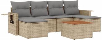 vidaXL Vidaxl - Set Sof&aacute;s De Jard&iacute;n 7 Piezas Y Cojines Rat&aacute;n Sint&eacute;tico Beige