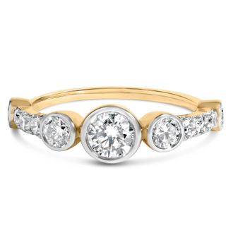 House of Brilliance 10K Yellow Gold Plated Silver 1.0 Cttw Round Lab Grown Diamond Bezel Station Ring