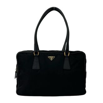 Prada Black Nylon Leather Shoulder Bag Tote Bag (Pre-Owned)