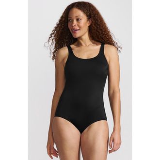 Lands End Chlorine Resistant Scoop Neck Soft Cup Tugless Sporty One Piece Swimsuit in Black at Nordstrom, Size 10