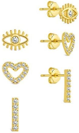 Sterling Forever Ilma Heart, Eye & Bar Stud Earrings in Gold at Nordstrom Rack