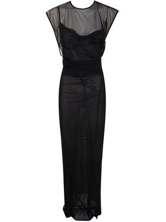 Jean Paul Gaultier Womens Mesh Open Back Sleeveless Dress Velvet Flock - Black Elastane - Size Medium