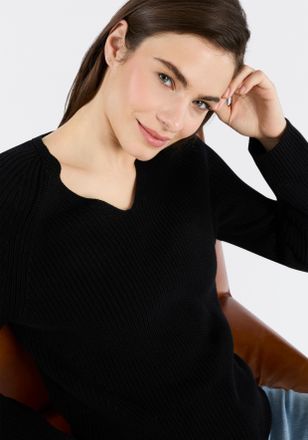 Boss Orange by Hugo Boss Strickpullover BOSS ORANGE Fardellina Premium Damenmode, Damen, Gr. XS (34), schwarz 001, Strick, Obermaterial: 100% Baumwolle, unifarben, normal, V-A