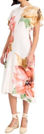 Maggy London Cap Sleeve V-Neck Maxi Dress In Ivory/persimmon
