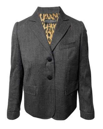 Dolce & Gabbana Dolce & Gabbana Enkelgeknoopte Blazer Met Luipaardprint Lining In Grijs Wol