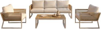 Kactus Republic Conjunto de jard&iacute;n 4 pz, color champagne, aluminio y madera sint&eacute;tica