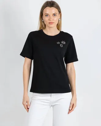 Margittes Flower Gem Short Sleeve Tee In Black