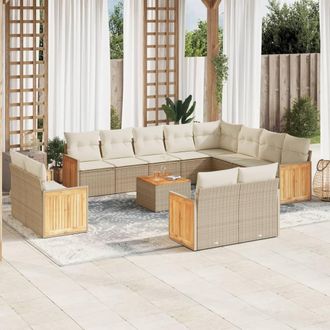vidaXL Set Sof&aacute;s De Jard&iacute;n Con Cojines 13 Pzas Rat&aacute;n Sint&eacute;tico Beige Vidaxl