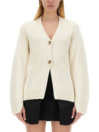Helmut Lang White Knitted V Neck Cardigan