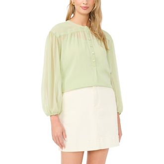Vince Camuto Shirred Balloon Sleeve Chiffon Top in Lily Green at Nordstrom, Size Xx-Small