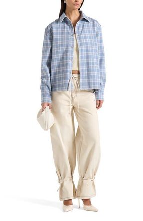Mani&egrave;re De Voir Blake Unisex Whipstitch Check Shirt in Blue at Nordstrom, Size Xx-Small