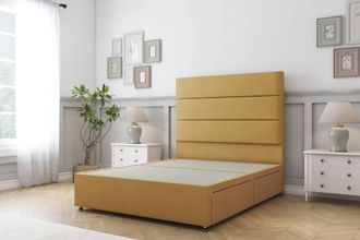 Sloomy Texas Plush Divan Bed Base 2 Drawers Same Side - 54 Headboard in Mustard | Size: Super King
