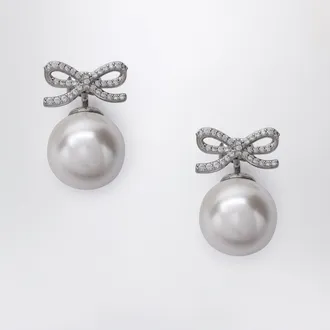 Self Portrait Crystal bow and back pearl earrings in silver