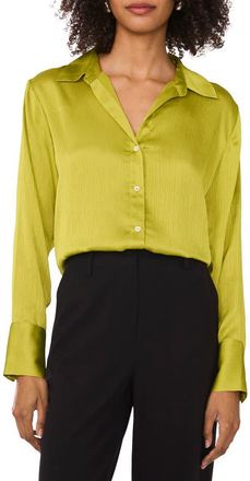 Vince Camuto Textured Satin Long Sleeve Button-Up Shirt in Green Oasis at Nordstrom, Size Xx-Large