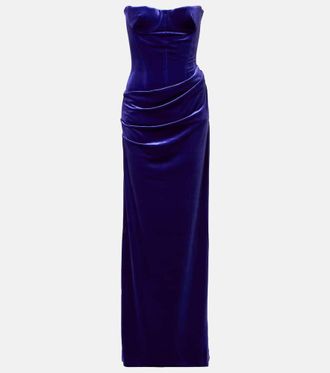 Alex Perry Draped velvet bustier gown