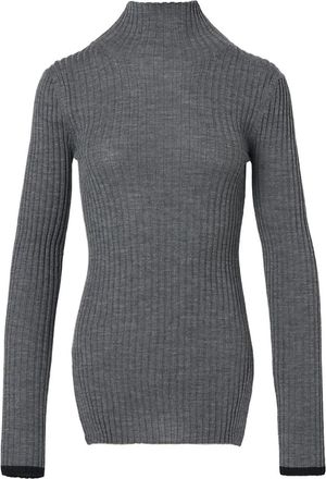 Plan C Maglione a coste con collo alto - Grigio