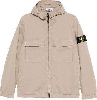 Stone Island Jassen, Heren, Beige, L, Katoen, Hooded Anti-Drop Jacket