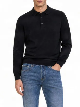 HUGO BOSS Polo a maniche lunghe in maglia di pura lana vergine