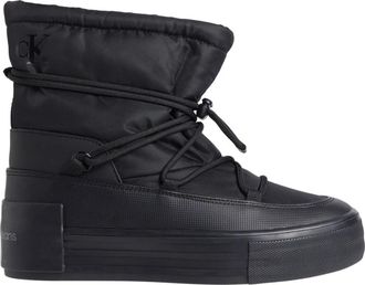 Calvin Klein Jeans Zwarte Flatform Sneeuw Enkellaarzen - Dames - Winterlaarzen - Zwart - 39 EU - Polyester - Schoenen