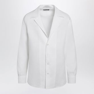 Dolce & Gabbana Camicia a manica lunga con scollo a V in lino bianco ottico