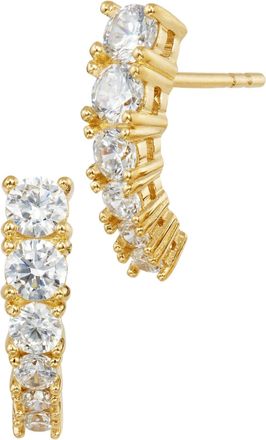 Savvy Cie Jewels GOLD PLATED OVER STERLING SILVER.925 WHITE CZ ARCED STUD EARRINGS