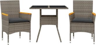vidaXL Set Comedor Jard&iacute;n 3 Pzas Y Cojines Rat&aacute;n Sint&eacute;tico Vidrio Gris Vidaxl