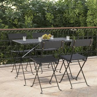 vidaXL Vidaxl - Sillas Cafeter&iacute;a Plegables 4 Uds Acero Y Rat&aacute;n Sint&eacute;tico Negro