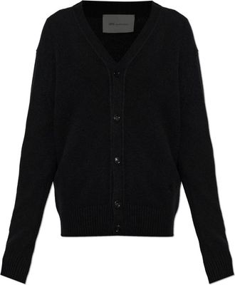 Ami Cashmere Cardigan met Geborduurd Logo - Heren - Cashmere truien - Zwart - 2XL - Wol - Truien & Vesten