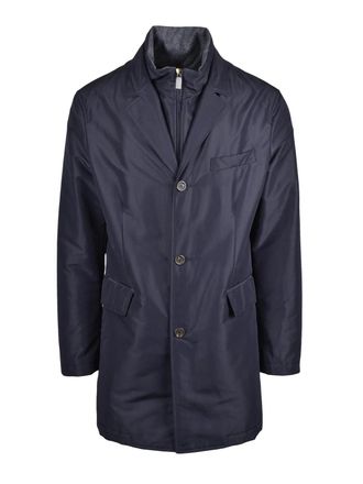 Canali Classic Navy Blue Canali Overcoat With Detachable Collar