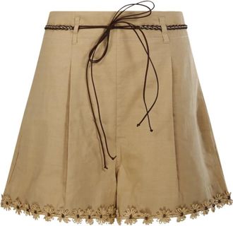 Zimmermann Mahon Flower Trim Shorts - Dames - Bermuda - Bruin - M - Katoen - Korte Broeken
