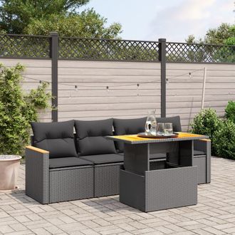 vidaXL Set De Muebles De Jard&iacute;n 5 Pzas Y Cojines Rat&aacute;n Sint&eacute;tico Negro Vidaxl