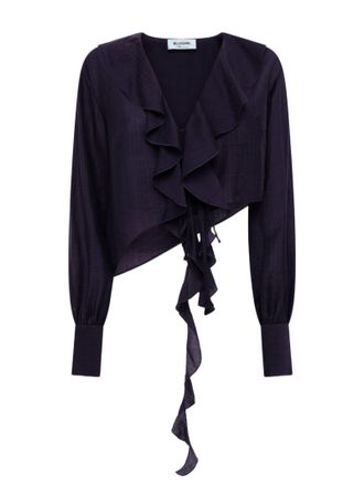 Blugirl Ruffled Lyocell Blouse With V-Neckline And Asymmetrical Hem