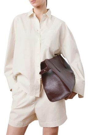 Mango Stripe Oversize Cotton Button-Up Shirt in Ecru at Nordstrom, Size 6