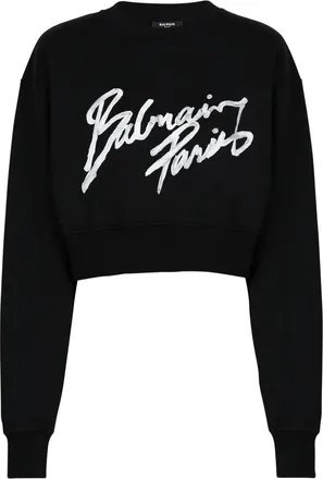 Balmain Womens Logo Cropped Sweatshirt