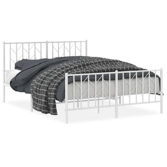 Berkfield Home Metal Bed Frame without Mattress with Footboard&not;White 135x190cm in White | Size: 135x190 cm