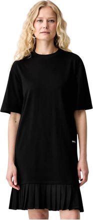 Karl Lagerfeld Tee Jurk met Geplooide Zoom - Dames - Korte kleedjes - Zwart - M - Katoen - Kleedjes