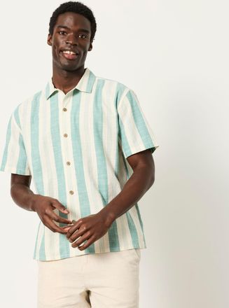 Fat Face FatFace Light Teal Short Sleeve Relaxed Fit Cove Wide Stripe Shirt