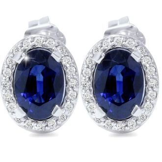 Pompeii3 2 1/4ct Blue Sapphire Diamond Halo Studs 14K White Gold
