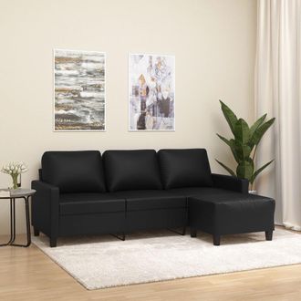 vidaXL Sof&aacute; De 3 Plazas Con Taburete Cuero Sint&eacute;tico Negro 180 Cm Vidaxl