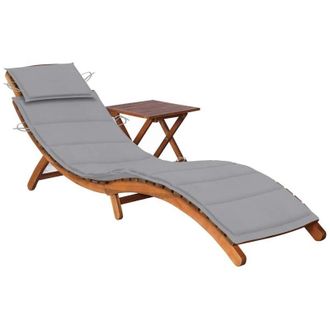 vidaXL Tumbona De Jard&iacute;n Con Mesa Y Coj&iacute;n Madera Maciza De Acacia