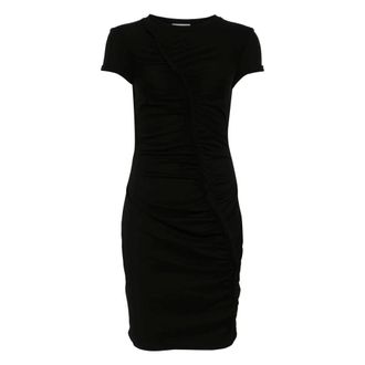 Alexander McQueen Alexander McQueen, Short Dresses, female, Black, Size: S Black Crewneck Dress Short Sleeves