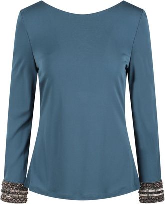Alberta Ferretti embroidered-cuffs blouse - Blue